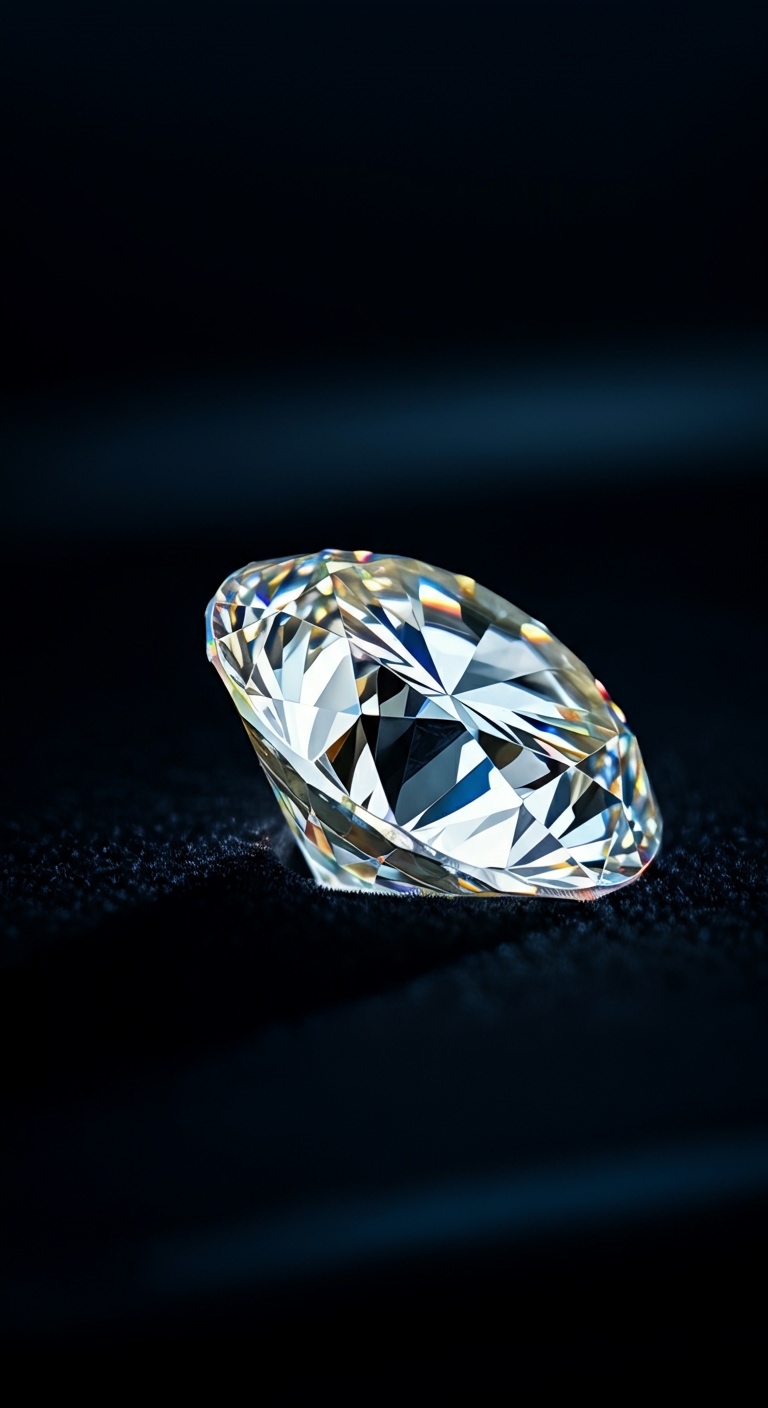 A professional magnifying tool resting neatly next to a bright sparkling round cut stone
