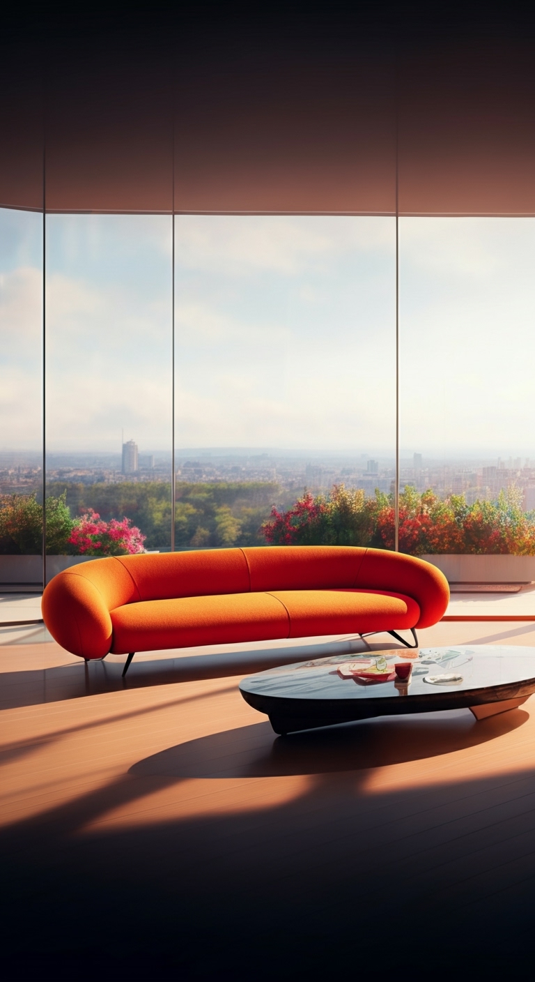 A very bright uniquely shaped contemporary sofa designed by top European artists locally