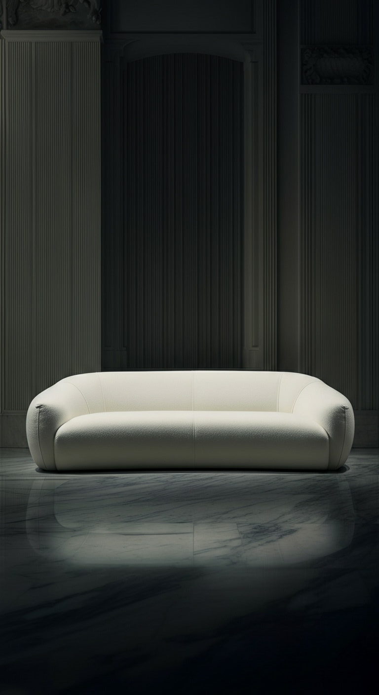 A gorgeously rich brown couch positioned securely inside a bright clean contemporary studio