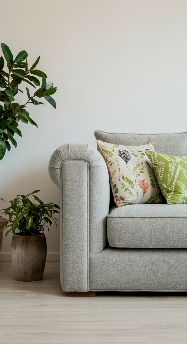 A gorgeous Italian leather couch sitting elegantly in a bright minimalist living room